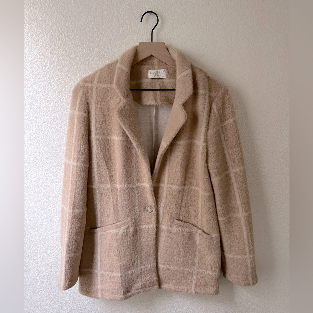 💎EUC💎 Z SUPPLY Anna Eyelash Plaid Blazer One Button Saddle Windowpane - Picture 6 of 9